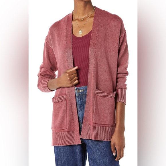 Goodthreads Women Mineral Wash Burgundy Open Cardigan Sweater Size Small - Picture 11 of 11